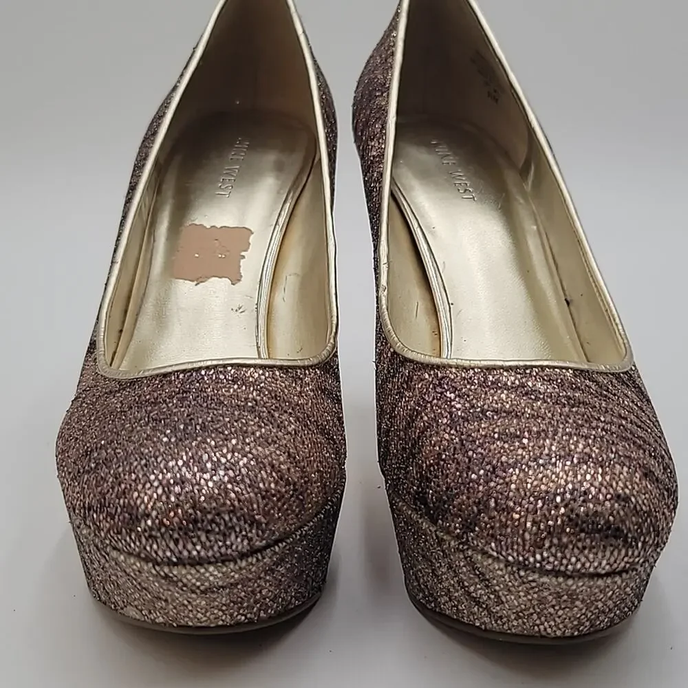 NINE WEST sz9.5 Mendoza Platform Glitter Tiger Stripe Stilettos BLINGGGGG
